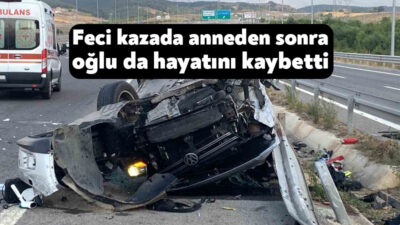 Kuzey Marmara Otoyolu’nun Kocaeli geçişinde otomobilin yön tabelasına çarpması sonucu