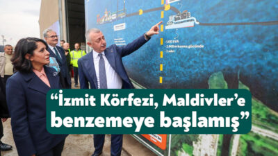 Kocaeli Büyükşehir Belediyesi’nin yürüttüğü İzmit Körfezi Dip Çamuru Temizliği çalışmalarını