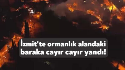 Kocaeli'nin İzmit ilçesinde ormanlık alandaki baraka alev alev yandı. İtfaiye