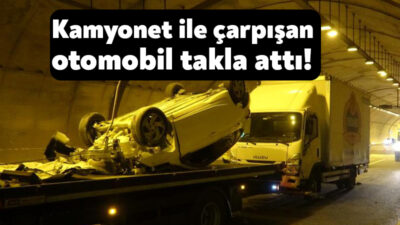 Kuzey Marmara Otoyolu İzmit geçişinde kamyonet ile çarpışan otomobil