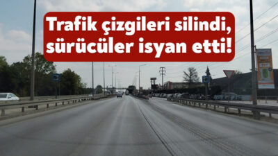 Kocaeli’de D100 Karayolu üzerinde yer alan trafik çizgileri silindi. Araç