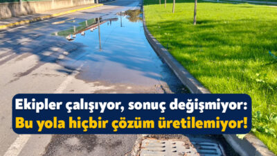 Kartepe’de yağmur sularının asfalt üzerinde birikmesine bölge halkı tepki gösterdi.