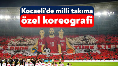 Türkiye - Gürcistan maçı öncesinde Kocaeli Stadyumu tribünlerinde koreografi gerçekleştirildi.