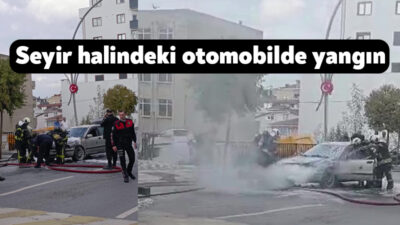 Kocaeli'nin Çayırova ilçesinde seyir halindeki otomobilin motor kısmında çıkan yangın,