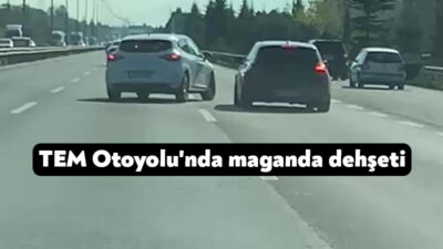 Kocaeli TEM Otoyolu'nda trafikte tehlikeli hareketler yapan bir sürücü, içinde
