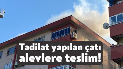 Kocaeli'nin İzmit ilçesinde 7 katlı binanın çatısında tadilat sırasında yangın