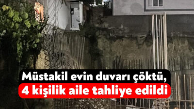 Kocaeli'nin Gebze ilçesinde bir inşaat temelinin bitişiğindeki müstakil evin duvarının