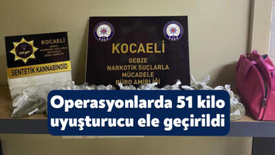 Kocaeli'de düzenlenen operasyonlarda 51 kilogram uyuşturucu madde ile gümrük kaçağı