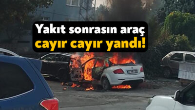 İzmit'te yakıt alındıktan sonra alev alan otomildeki yangın bitişiğindeki diğer