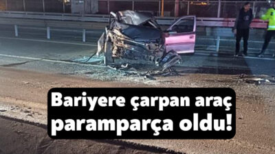 D-100 Karayolu'nda meydana gelen kazada kontrolden çıkan otomobil, bariyerlere çarparak
