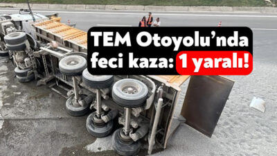 TEM Otoyolu'nun Kocaeli geçişinde bugün meydana gelen kazada mıcır yüklü