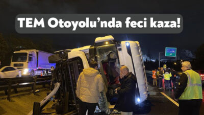 TEM Otoyolu'nun Kocaeli geçişinde kaza meydana geldi. Granül yüklü tırın
