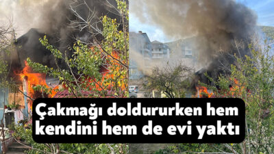 Kocaeli’nin Derince ilçesinde çakmağı doldurmak isteyen yaşlı kadın alevler arasında