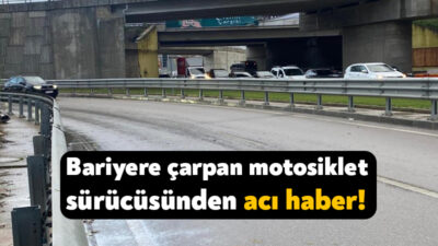 Kocaeli'nin İzmit ilçesinde yağış nedeniyle kayganlaşan yolda bariyerlere çarpan motosiklet