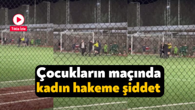 Kocaeli’nin İzmit ilçesinde U12 Ligi müsabakasında kadın aday hakem, takımın