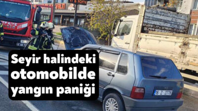Kocaeli’nin Karamürsel ilçesinde seyir halindeki otomobilin ön kısmında bilinmeyen sebeple