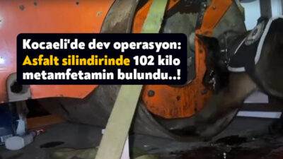 Kocaeli TEM Otoyolu'nda durdurulan bir tırın üzerindeki asfalt silindirinde yapılan