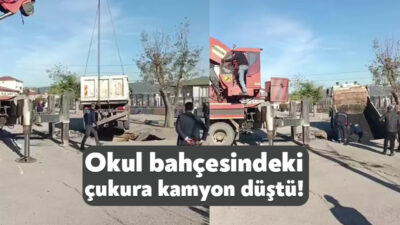 Kocaeli'nin Dilovası ilçesinde çalışmanın yapıldığı okulun bahçesinde zeminin çömesiyle çukura