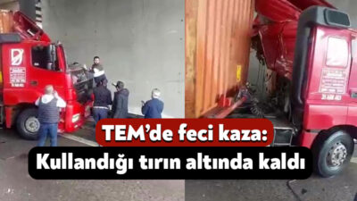 TEM Otoyolu'nun Kocaeli geçişinde bariyere ve beton duvara çarpan tırdan