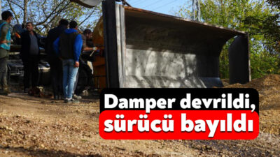 Kocaeli'nin İzmit ilçesinde mıcır yüklü kamyonun damperinin devrilmesi sonucu