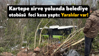 Kocaeli'nin Kartepe ilçesinde, içinde yolcuların bulunduğu otobüs şarampole yuvarlandı. Çok