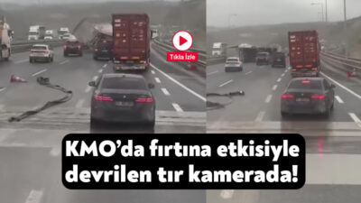 Kuzey Marmara Otoyolu'nun Kocaeli geçişinde seyir halindeki tırın fırtına