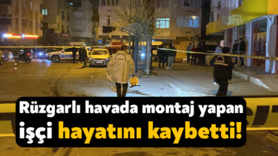 Kartepe’de rüzgarlı havada montaj yapan bir işçi, 12 metre yükseklikten