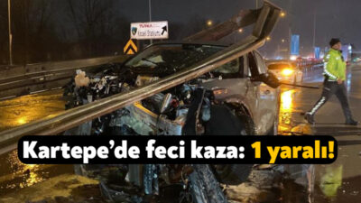 Kocaeli’de ters yönden yola giren otomobil refüjdeki bariyerleri biçti,