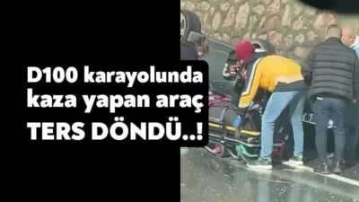 Kocaeli D100 kara yolunda meydana gelen trafik kazasında otomobil ters