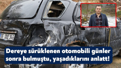 Kocaeli'de sağanak yağışta dereye sürüklenen ve kullanılamaz hale gelen otomobilini