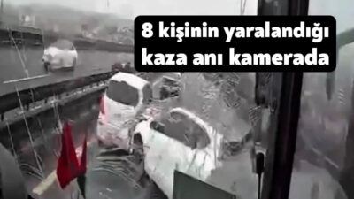 TEM Otoyolu İzmit geçişinde 8 kişinin yaralandığı kaza, otobüs kamerasına
