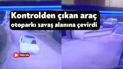 Kocaeli'nin İzmit ilçesinde bir apartmanın park alanında kontrolden çıkan Tesla