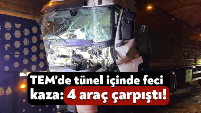 TEM Otoyolu'nun Kocaeli geçişindeki tünelde 2 tır ve 2 otomobilin