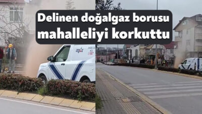 Kocaeli'nin Derince ilçesinde altyapı çalışması sırasında doğalgaz hattının hasar görmesi