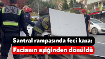Kocaeli'nin İzmit ilçesinde santral rampasında freni tutmayan otomobil bariyerlere girdi.