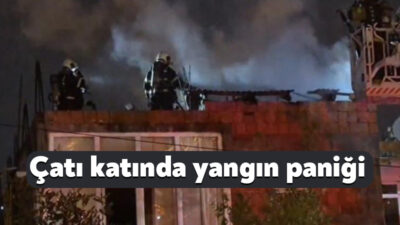 Kocaeli'nin Çayırova ilçesinde bir evin çatı katında çıkan yangın, itfaiye