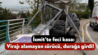 İzmit’te bugün öğle saatlerinde meydana gelen kazada virajı alamayan otomobil