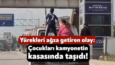 İzmit’te açık kasa kamyonet üzerindeki kişilerin yolculuğu kameraya yansıdı. 3