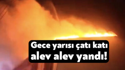 Kocaeli’nin Darıca ilçesinde 3 katlı binanın çatı katında çıkan yangın