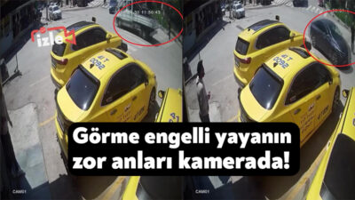 Kocaeli'nin İzmit ilçesinde beyaz bastonuyla yaya geçidinden yolun karşısına geçmeye