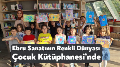 Başiskele Belediyesi tarafından düzenlenen Ebru Atölyesi’nde çocuklar, geleneksel Türk sanatlarından