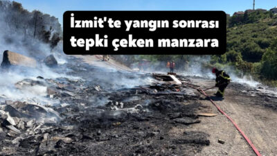 Kocaeli'nin İzmit ilçesinde ağaçlık alanda çıkan yangın ekiplerin yaklaşık bir