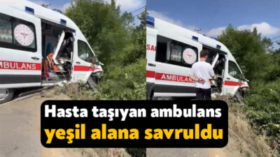 Kocaeli'nin Kandıra ilçesinde hasta taşıdığı sırada kontrolden çıkarak yeşillik alana