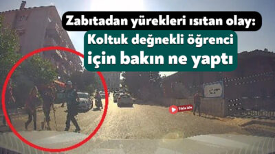 Kocaeli'de görevi başındaki zabıta personelinin, koltuk değneğiyle yürümekte güçlük