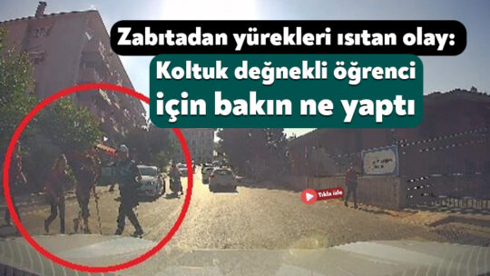 Kocaeli'de görevi başındaki zabıta personelinin, koltuk değneğiyle yürümekte güçlük