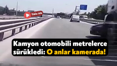 Kocaeli’nin Başiskele ilçesinde kamyonla çarpışan otomobil, kamyonun önünde metrelerce sürüklendi.