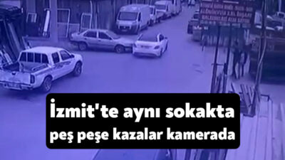 Kocaeli'nin İzmit ilçesi Sanayi Mahallesi'ndeki sokakta peş peşe yaşanan trafik