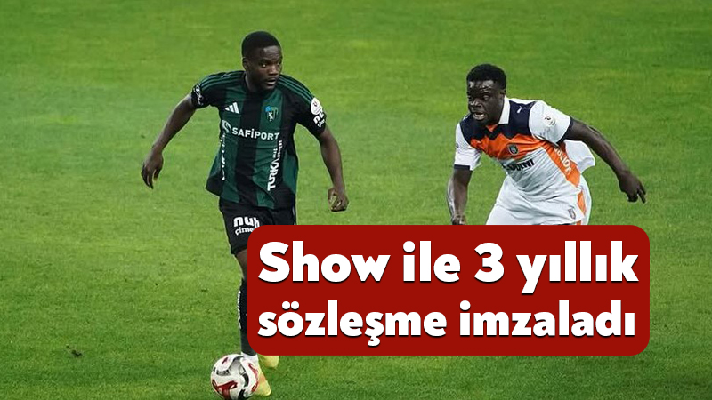 Kocaelispor, Show ile 3 yıllık sözleşme imzaladı Kocaelispor, geçtiğimiz sezon kiralık olarak yeşil-siyahlı formayı giyen "Show" lakaplı
