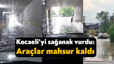 Kocaeli'de etkili olan şiddetli sağanak, cadde ve sokakları göle çevirdi.