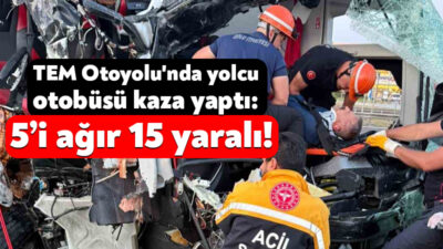 TEM Otoyolu’nun Bolu geçişinde yolcu otobüsünün bariyere ve dinlenme tesisi